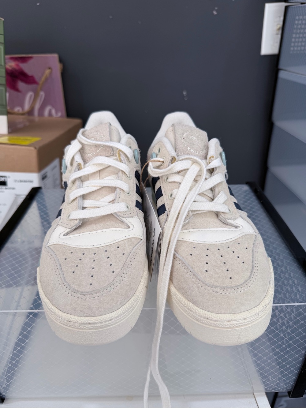 adidas Rivalry 86 Low Sneakers in Beige, Navy & Orange Accent